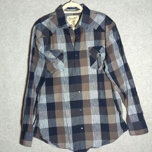 Coastal Long Sleeve Shirt Adult XL Light Blue‎ Pearl Snap Button  Plaid Men's